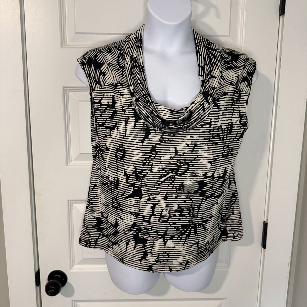 Brandon Thomas Top Black And White Cowl Neck Sleeveless Stretch Womens Size XL